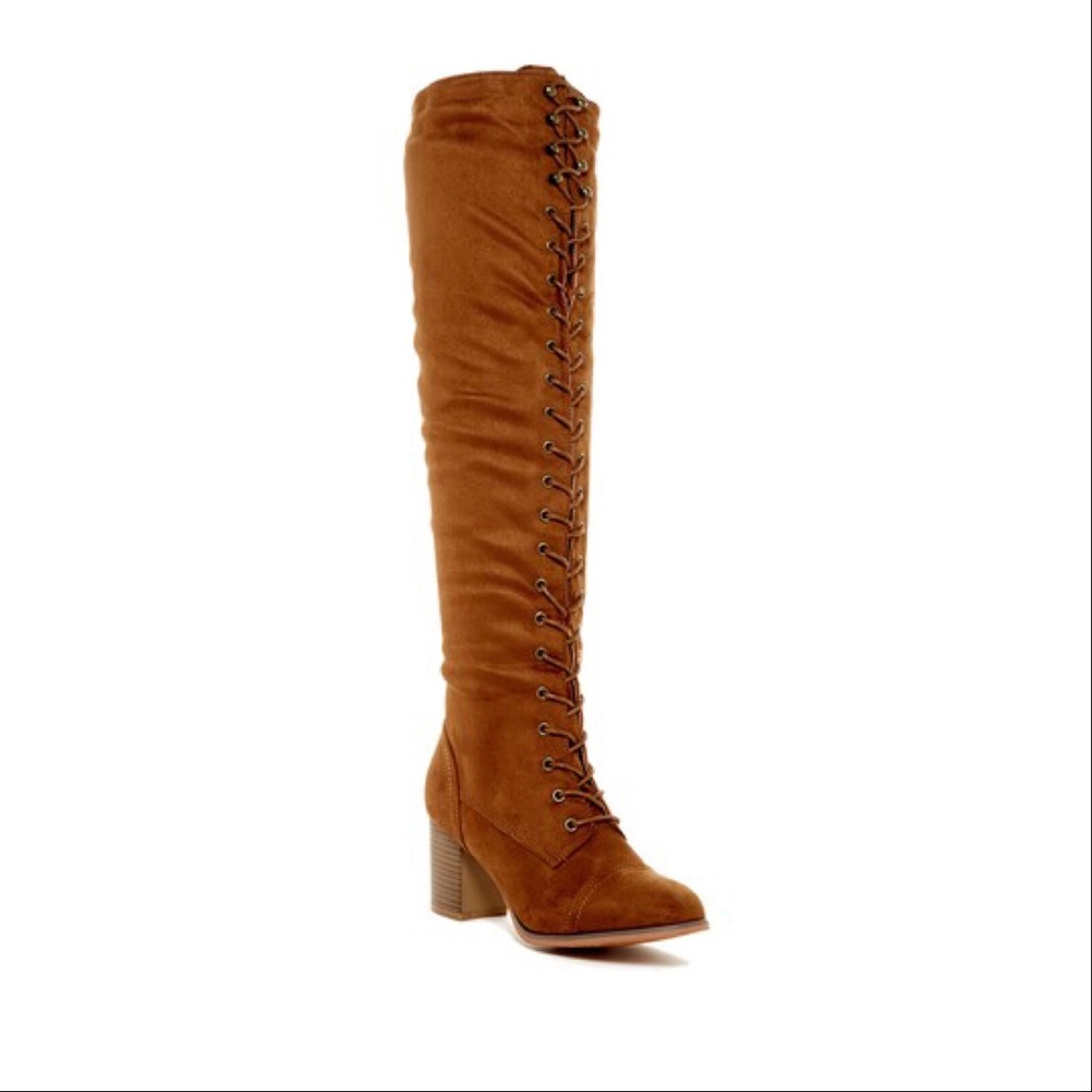 Chunky Heel Lace Up Over The Knee High Boots - Picture 2 of 4